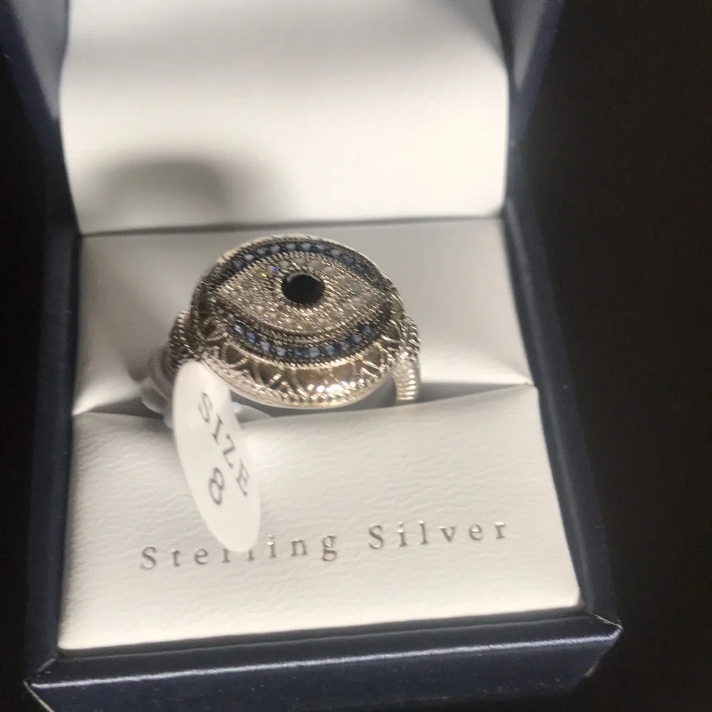 Evil Eye Ring-Sterling Silver cubic zirconia/blue stone w/ accents-NWT BOXED - Picture 8 of 12